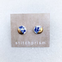 Small Circle Studs - Blue Speckle + Gold