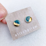 Small Circle Studs - Teal + Gold