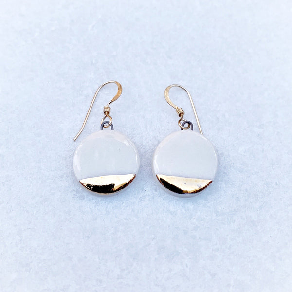 Small Circle Earrings - White + Gold