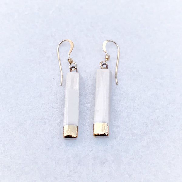 Small Rectangle Earrings - White + Gold