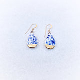 Small Teardrop Earrings - Blue Speckle + Gold
