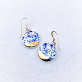 Small Circle Earrings - Blue Speckle + Gold
