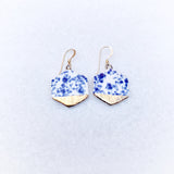 Small Hexagon Earrings - Blue Speckle + Gold