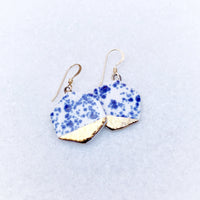 Small Hexagon Earrings - Blue Speckle + Gold