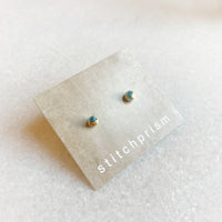 Tiny Round Studs - Teal (Gold)