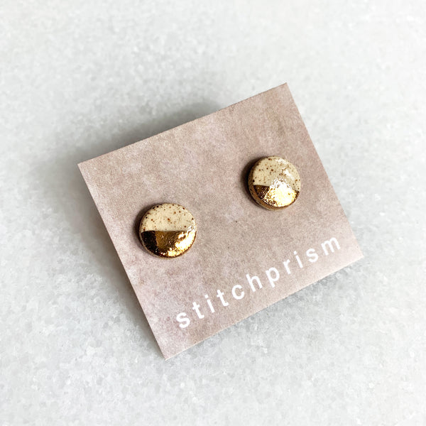 Small Circle Studs - Speckled Tan + Gold