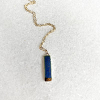 Small Rectangle Necklace - Blue + Gold