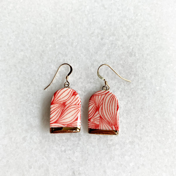 Archway Earrings - Red Waves + Gold
