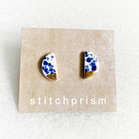 Half Moon Studs - Blue Speckle (Gold)