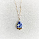 Small Teardrop Necklace - Blue Speckle (Gold)