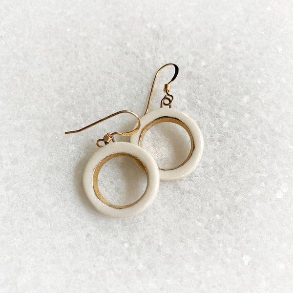 Open Circle Earrings - White + Gold