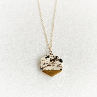 Small Hexagon Necklace - Black Splatter (Gold)