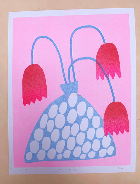 Risograph Print - Sad Tulip 8.5x11