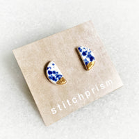 Half Moon Studs - Blue Speckle (Gold)