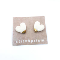 Large Heart Studs - White