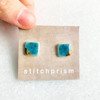 Square Studs - Teal + Gold