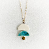 Layer Necklace - Teal + White (Gold)