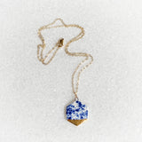 Small Hexagon Necklace - Blue Speckle (Gold)