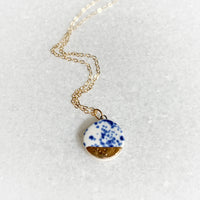 Small Circle Necklace - Blue Speckle (Gold)