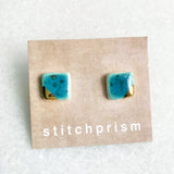 Square Studs - Teal + Gold