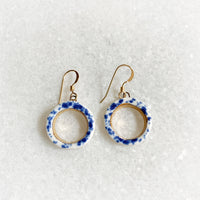 Open Circle Earrings - Blue Speckle + Gold